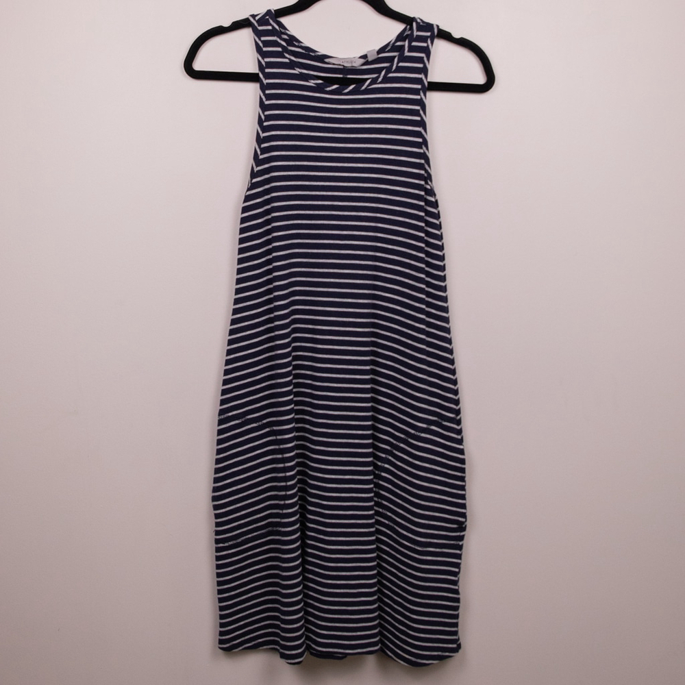 Athleta Super Swing sleeveless blue striped dress-S